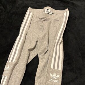 Adidas Kids Gray Leggings with White Stripes